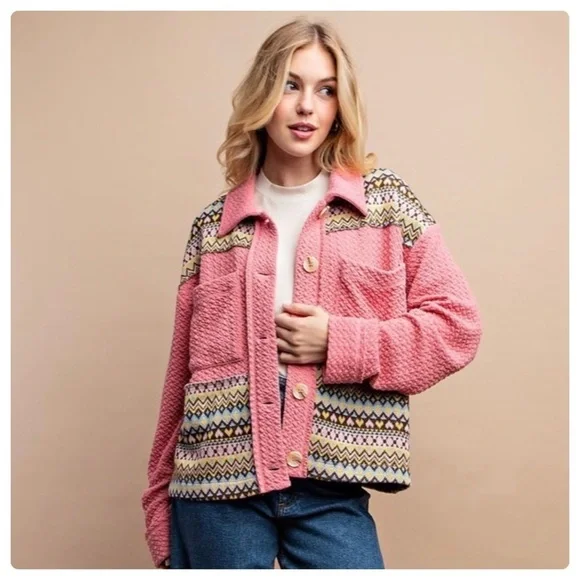 NWT GiGio Textured Knit and Yarn Dye Pattern Mixed Jacket with buttons - Picture 4 of 8